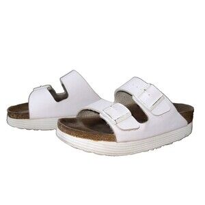 Birkenstock Papillio Arizona 2" Platform Sandals White Double Strap Cork 38 US7